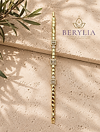 BAGET ZİRKON TAŞ DETAYLI  TAŞLI GOLD ÇELİK BİLEKLİK