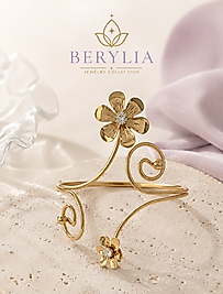 ÇİÇEKLİ  VE TAŞLI GOLD PAZI BİLEKLİĞİ