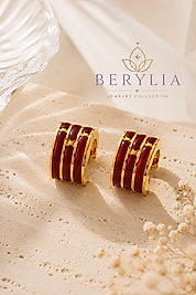 BORDO DETAYLI DORELİ KÜPE