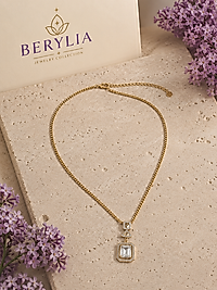 BAGET KESİM ZİRKON TAŞLI GOLD ÇELİK KOLYE