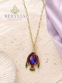 BALIK DETAYLI RENKLİ TAŞLI GOLD ÇELİK KOLYE