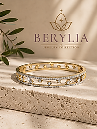 MİNİK YILDIZLI, TAŞLI GOLD KELEPÇE BİLEZİK