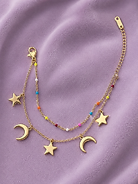AY VE YILDIZ DETAYLI GOLD İKİLİ HALHAL