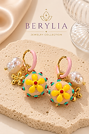 RENKLİ ÇİÇEK FİGÜRLÜ CHARM DETAYLI PEMBE ÇELİK KÜPE